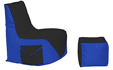 Momiralland Komfort Sitzsack XL - XXL mit Hocker Sitzkissen BodenKissen Sessel In- & Outdoor geeignet Gaming Sitzsack für Erwachsene und Kinder (Blau – Schwarz, XL - Durchmesser 75 cm)