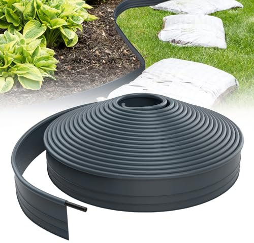 Froadp 15m Flexible Rasenkante Kunststoff Beetumrandung Gartenumrandung Blumenbeetumrandung 9.6cm Hoch Rasen Beeteinfassung Mähkante für Gartenkante, Wege, Begrenzungen, Kieswege (Anthrazit)