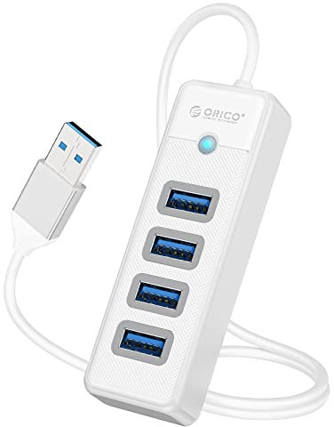 ORICO USB HUB, 4 Port USB 3.0 Hub, USB Verteiler Kompatibel für Laptop, MacBook Pro/Mini, iMac, Surface, PS 4, Mobile HDD und mehr(0.5m,Weiß)