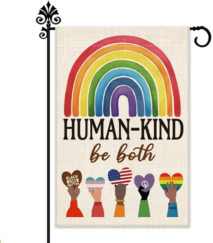 Hafhue Gartenflagge Human Kind Be Both Welcome für den Außenbereich, Bauernhaus-Dekoration, wasserdicht, doppelseitiger Druck, 30,5 x 45,7 cm, Regenbogenfarben, Frieden, Gleichheit, inklusive