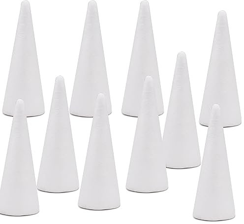 Crafare 10 Stück Schaumstoffkegel aus Polystyrol, Kegel für Weihnachtsbaum, Hochzeit, Tischdekoration, Kunsthandwerk und Blumenarrangement, 5,9 x 15 cm