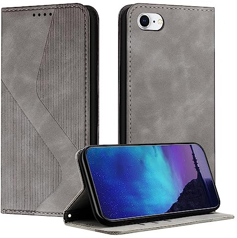 Fatcatparadise Coque pour iPhone 6S/6, Coque iPhone 6S/6 (4,7 Pouces), Housse en Cuir PU Pochette Portefeuille Étui Rabat Clapet Case Porte Carte Magnétique Etui de Protection Flip Case (Gris)
