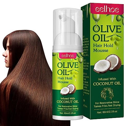 Mousse für die Haare, feuchtigkeitsspendender Schaum mit Olivenöl, Bio-Haarschaum für lockiges Haar, zur Kontrolle von Frizz, Fixierschaum für lockiges Haar, 60 l