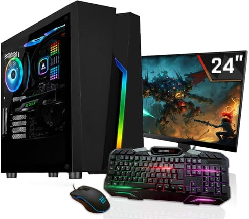 SYSTEMTREFF Basic Gaming Komplett PC Set AMD Ryzen 7 5700G 8x4.6GHz | AMD Radeon RX Vega 8 4K HDMI DX12 | 512GB M.2 NVMe | 16GB DDR4 RAM | WLAN Desktop Paket Computer für Gamer, Gaming