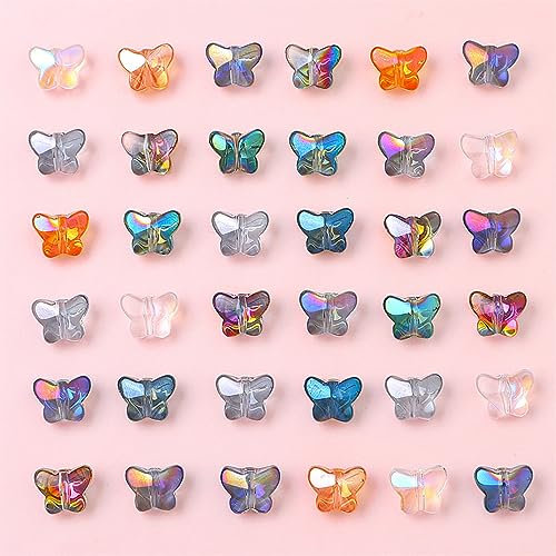 UNOZAVER 200 Stück Gemischt Schmetterling Glasperlen, 10mm Galvanisieren Glas Perlen, Perlen für Armband, Halskette Schmuck Herstellung Handwerk, DIY Halsketten, Armbänder, Ohrringe