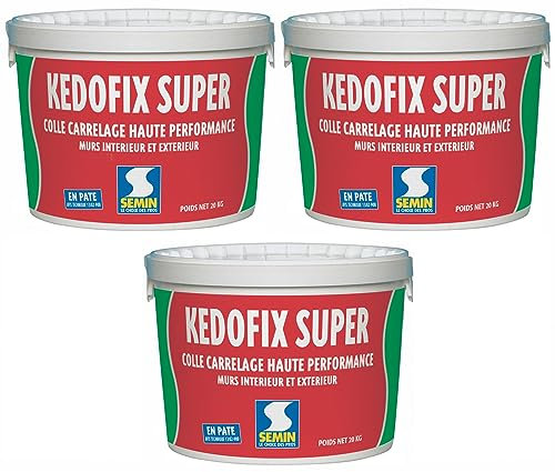 Colle pour Carrelage Haute Performance Kedofix Semin, Prêt à l'emploi, Intérieur/extérieur, seau de 20 kg, Lot de 3