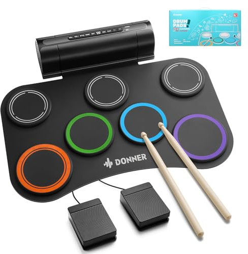 Donner Batterie Électronique 7 Pads, 40 Leçons de Batterie, Instrument de Musique pour Enfants – Cadeau de Noël et d'Anniversaire DED-20R NOUVELLE version améliorée
