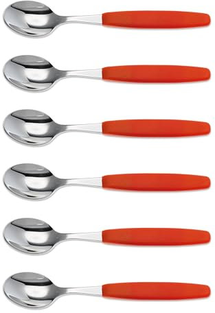 6er Set Giesser Messer Besteck Teelöffel Kaffeelöffel Löffel klein Rostfreier Stahl, Ergonomischer Griff, Spülmaschinenfest - Made in Germany - Rot