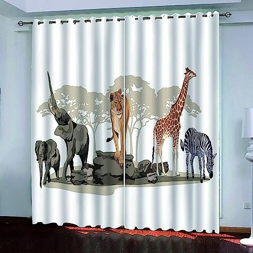 Blickdichte Thermo-Gardine Waldtiere 3D Verdunkelungsvorhang Isolierend Gardinen Für Schlafzimmer Wohnzimmer Junge Mädchen Zimmer Kinderzimmer, Polyester 2 Stücke 183 X 214 cm -1C5A-Z0X