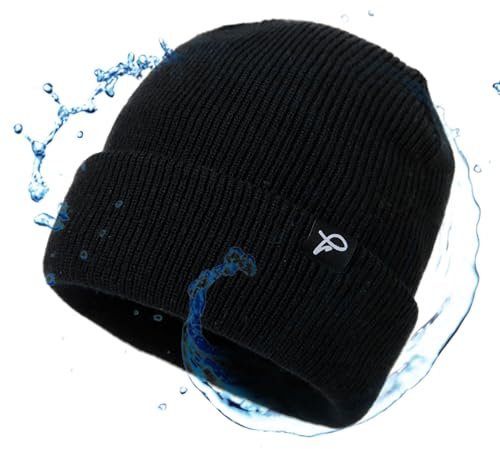 TOP-EX wasserdichte Wintermütze Herren & Damen, Warme Fleece-gefütterte Strickmütze Beanie, Atmungsaktive Outdoor Lauf- & Skimütze, Winddichter Regenschutz, Herrenmütze Schwarz XXL