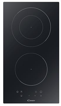 Candy CEHDD30TCT/1 Kochfeld/Autarkes Hi-Light Kochfeld/Breite 30 cm/Mono Touch Bedienung / 2 Kochzonen inkl. Zweikreiszone/Timer/Kindersicherung/Rahmenlos/Glas Schwarz