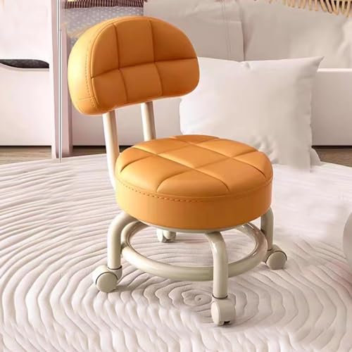 Generic Drehhocker Kleine Niedrig Rollhocker Rollhocker Arbeitshocker Rückenlehne 360° Rollhocker Niedriger Hocker Mit Rollen Drehbar Werkstatthocker for Homeoffice Oder Fitness (Color : Orange)