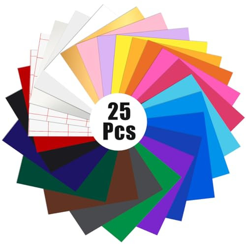 25 Pack A4 Adhesive Backed Viny Sheets,23 Permanent Vinyl Sheets + 2 Transfer Tape for Home Decor, Logo, Banners, Window Graphics,Cutting Machine