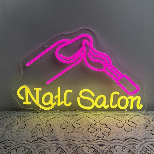 Nail Salon Neon Sign for Wall Decor, LED Neon Signs Lights Beauty Room Salon, Pink Salon Nail Tech Decor Neon Signs Light Door Decorations, Girls Neon Accessories Gift (17.7x11.4in)