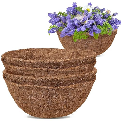 GOTVUGE 4 Packs Round Coco Coir Liner 10 Inch, Natural Coconut Fiber for Indoor and Outdoor Garden Hanging Basket Liners in Window Boxes