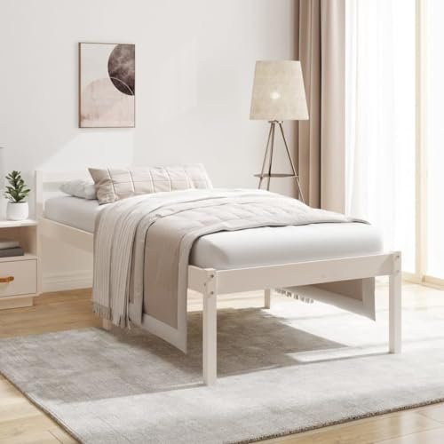 AJSEOYBS Bettrahmen,Bettlattenrost,Plattformbett,Massivholzbett Weiß Kiefer 90x190 cm 3FT SingleGeräuschlos,Geeignet für Schlafzimmer Leicht zu installieren