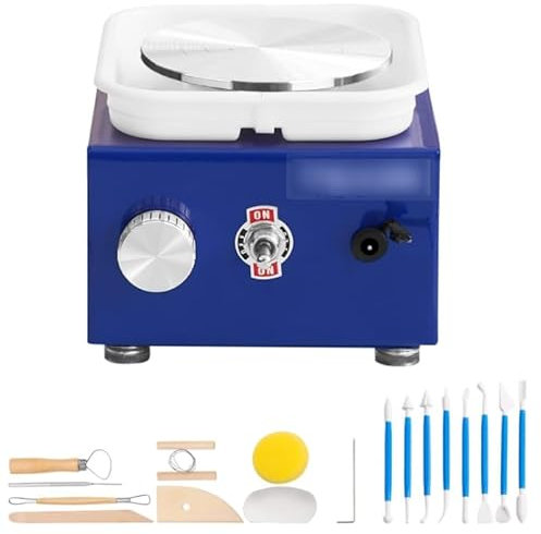 LetCart Mini Tour De Potier, Roue De Poterie éLectrique 30 W 0-300 Tr/Min Machine De Poterie éLectrique Avec Vitesse RéGlable Bassin DéTachable 2 Plateaux Tournants Machine à Roue CéRamique