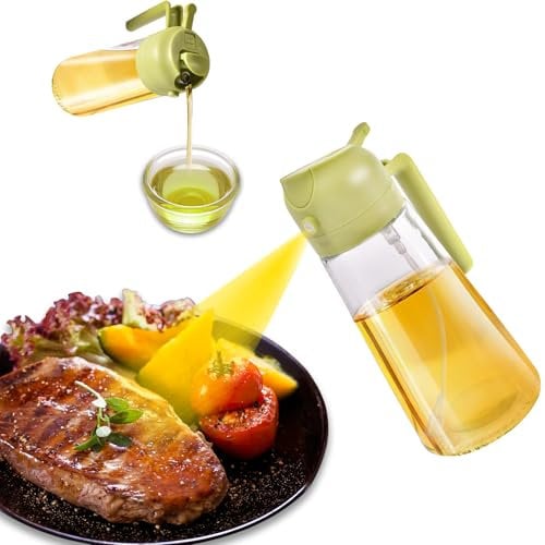 XIKAYA 600ml Spray Huile Cuisine、Spray huile, Spray pour huile 2 en 1, Spray huile d'olive, Pour La cuisson, La cuisine, Les salades, Les grillades (Vert)