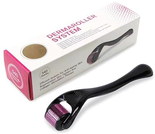 Dermaroller 0.5mm, Dermaroller Cabello, 540 Titanium Microneedle Roller, Rodillo Barba para el Rostro, Crecimiento del Pelo de la Barba, Dermaroller Facial Hombre y Mujer