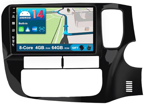 BXLIYER Android 14 IPS Car Stereo For Mitsubishi Outlander (2012-2018) - Wireless CarPlay + Android Auto - 4G+64G - LED Camera + MIC - 9 Inch 2 Din - DSP Steering Wheel WiFi DAB Fast-boot 360-CAM