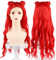 NiceLisa 25 Zoll Rote Perücke Red Prinzessin Lange Wellige Perücke Damenmode Tägliche Cosplay Kostüm Perücken mit geflochtenen Brötchen