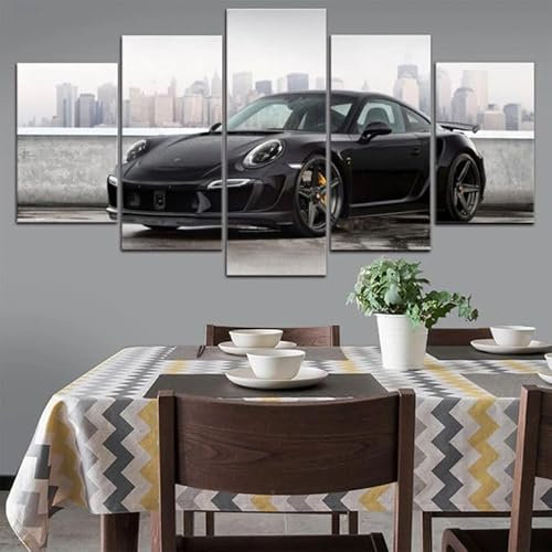 FatAco 5 Stücke Porsch 911 Turb S Leinwand Poster Wanddekoration, Wandkunstdruck Set (Rahmenlos)
