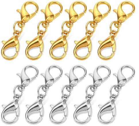 AOZUO 12PCS Double Lobster Clasp Extender, Gold Silver Lobster Claw Clasps Necklace Jewelry Clasp and Closures Connector Bracelet Extension for DIY Jewelry Making
