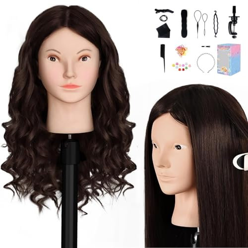 Yekavo Schaufensterpuppe Kopf mit 80% Echthaar Styling 26 Manikin Kosmetologie Ausbildung Puppe Kopf Praxis echtes Haar Schaufensterpuppe Köpfe für Flechten Make-up und kostenlose Klammer Halter sch