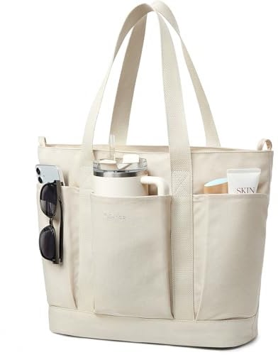 G4Free Handtasche Damen Groß Shopper Tasche Leinwand Tote Tasche mit Reißverschluss für Frauen, Tragetaschen mit Taschen für Arbeit und Reisen