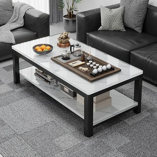 Modern Stone Coffee Table with Double Layer - Large Rectangular Marble Center Table for Living and Dining Room, Tea, Tatami, Home