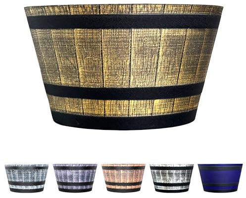SG Traders Large Half Barrel Cask Planter, Flower Pots Outdoor Garden Planters, Indoor Plant Pot with Drainage Holes, Plastic, Tan with Black Straps, 40 x 24cm