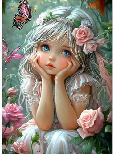 MAXBYE Diamond Painting Art Erwachsene Niedliche Fee Kits, 5D Diamond Kunst Komplett Set DIY Gem Kunsthandwerk für Anfänger, Runde Diamant Bilder Kristall Kreuzstich Home Wall Decor Geschenke 30x40cm