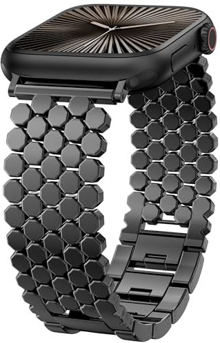 TOYOUTHS Compatible with Apple Watch Strap 41mm 40mm 38mm 42mm Women, Dressy Honeycomb Metal Strap Designer Black Link Bracelet Wristband for iWatch Series 11 10 9 8 7 6 5 4 SE 3 2 1