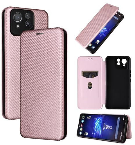 Custodia a libro per smartphone Compatibile con Custodia Asus ROG Phone 8 Pro, Custodia ibrida di lusso PU+TPU in fibra di carbonio Protezione completa Custodia Flip antiurto Compatibile con Asus ROG