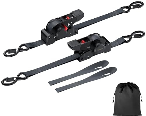Justech 2 einziehbare Selbstaufrollende Spanngurte Ratschengurte, 3,5m Länge, 2,5cm Breite, Bruchfestigkeit 640kg, Sicherheitshaken Sichern und Transportieren Motorrad, Anhänger, Quads und Boote