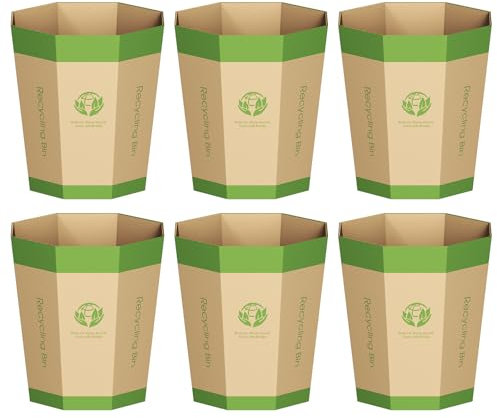 Lot de 6 Corbeilles Papier en Carton – Poubelles Repliables, Recyclables, Sans Plastique & Réutilisables – Petite Corbeille pour Bureau, Chambres, Maison, Événements & Activités Extérieures (12L)