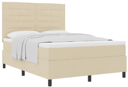 vidaXL Boxspringbett mit Matratze und Auflage 140X200 cm Creme Stoff Moderne Gestaltung Bequeme Montage erforderlich Passt für 2 Erwachsene Nutzung drinnen Reißverschlussbezug Schoner Pad