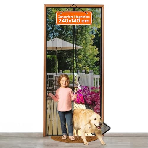 Zendea - Zanzariera Magnetica 240x140 cm per Porta e Finestra, Nera- Chiusura Automatica, Tessuto Resistente, Facile da Installare per Ambienti Domestici o Balconi