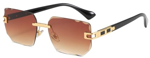 Long Keeper Mode Rechteckige Sonnenbrille Randlos Damen Herren Quadratische Sonnenbrille Vintage Unisex Modische Eckige Brille Rahmenlos UV400-Schutz