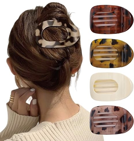 DmDoyy 4 Stück Flache Haarklammern Für Damen, Rutschfeste Große Flache Haarklammern & Flat Claw Clip, Für Dickes & Dünnes Haar, Für Alltag, Sport, Fahren, Liegen (Leopardenmuster)