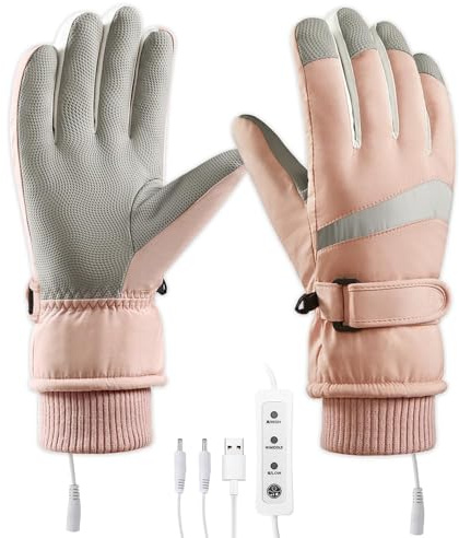 yotutun USB Beheizte Handschuhe für Damen, Heizung Winter Volle Hände Warme Handschuhe Wasserdicht 3 Stufentemperaturen Nicht-Slip Dual-Purpose Skihandschuhe für Radfahren Ski Bergsteigen