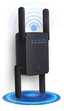 WiFi Extender Booster, Internet Booster with Ethernet Port, 4 Antennas WIFI Booster Range Extender, Wireless Signal Booster Easy Setup (Black)