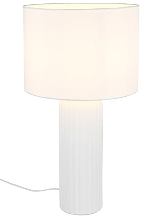Reality Leuchten Tischleuchte Blair R51811031, Fuß Keramik Weiß, Schirm Stoff Weiß, exkl. 1x E27