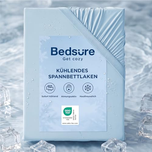 Bedsure kühlendes Spannbettlaken kühlende Bettlaken - 140x200cm+40cm, Blau