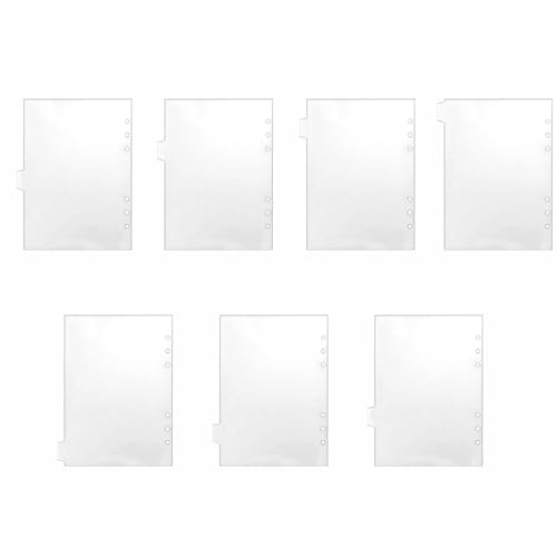 A5 Binder Dividers 6 Holes White Binder Index Dividers Plastic Insertable Index Sheets with Side Tab for Notebook Binders Journal Diary (7 Pieces of 1 Set)