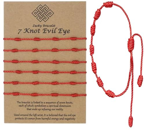 GXAHSOL 6 Stück Rotes Armband, 7 Knoten Rote Armbänder für Mädchen Damern Herren, Verstellbares Handgemachtes Glücksarmband, Geflochtenes Armband, Für Schutz, Glück, Freundschaft