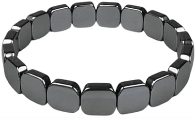 eleewoo Schwarzer Turmalin und Hämatit Armband für Herren Damen - Geometrischer Naturstein Armbänder (15mm Pfeil & 10mm Würfel) - Schutz Schmuck