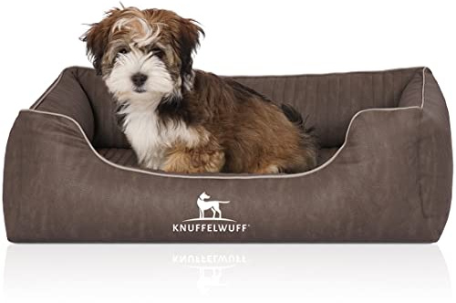 Knuffelwuff Orthopädisches Hundebett Tampa aus Laser-gestepptem Kunstleder S 70 x 50cm Braun - Abnehmbarer Bezug - leicht zu reinigen - für große, mittelgroße und kleine Hunde