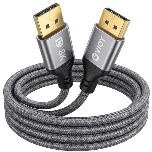 VIOY DisplayPort 1.4 Cable 3M, 32.4Gbps DP to DP Braided Cord | DP1.4 32.4Gbps bandwidth, DSC1.2 Dynamic HDR HDCP2.2, G-Sync FreeSync MST daisy chain, triple anti-interference shielding
