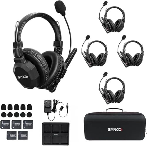SYNCO Xtalk Xmax5 Intercom-Headset-System beidseitig, Team-Kommunikations-Headset 2,4 GHz, 500 m Reichweite, Geräuschunterdrückung für Live-Shows, Bühnenauftritte & Filmaufnahmen
